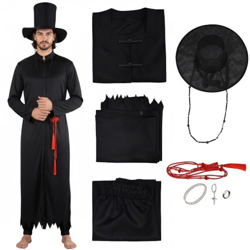 Saja Jinu Hunters Cosplay Kostüm für Erwachsene, Kpop Hunters Dämon Saja Bösewicht Outfit mit Mantel, Hut & Ketten, Halloween Cosplay Verkleidung (B, 3XL) von Dlishka