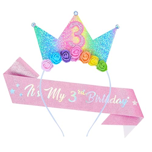 Dmnnlp Haarreif zum 3. Geburtstag, Glitzer-Schärpe, glitzernde Prinzessinnenkrone, Haarband, Geburtstagsdekoration, Geschenk für 3 Jahre altes Mädchen Dmnnlp Haarreif zum 3. Geburtstag, Glitzer-Schärpe, glitzernde Prinzessinnenkrone, Haarband, Geburtstagsdekoration, Geschenk für 3 Jahre altes Mädchen von Dmnnlp