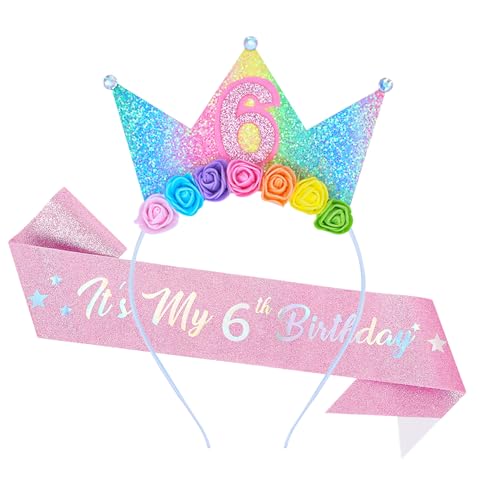 Dmnnlp Haarreif zum 6. Geburtstag, Glitzer-Schärpe, glitzernde Prinzessinnenkrone, Haarband, Geburtstagsdekoration, Geschenk für 6 Jahre altes Mädchen Dmnnlp Haarreif zum 6. Geburtstag, Glitzer-Schärpe, glitzernde Prinzessinnenkrone, Haarband, Geburtstagsdekoration, Geschenk für 6 Jahre altes Mädchen von Dmnnlp