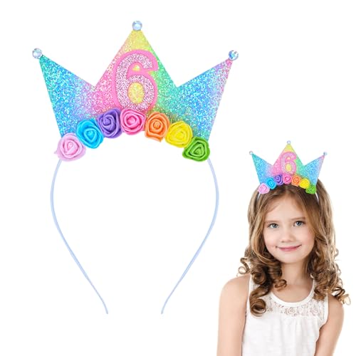 Dmnnlp Haarreif zum 6. Geburtstag für Mädchen – funkelnde Prinzessinnenkrone, Haarband, Kinderparty-Dekorationen, Regenbogenblumenkrone, Geschenk für 6 Jahre alt von Dmnnlp