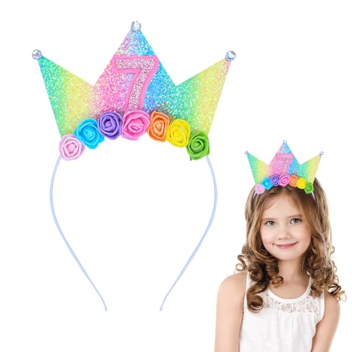 Dmnnlp Stirnband zum 7. Geburtstag für Mädchen – glitzernde Prinzessinnenkrone, Haarband, Kinderparty-Dekorationen, Regenbogenblumenkrone, Geschenk für 7 Jahre alt von Dmnnlp