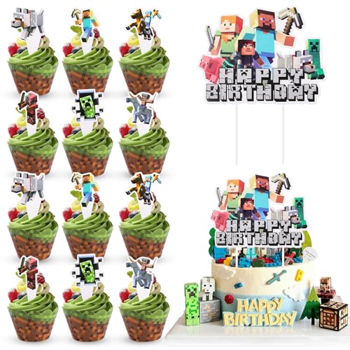 Dncvb 49 Stück Miner Game Tortendeko, 25 Pixel Cake Topper + 24 Cupcake Toppers Wrappers Miner Game Cupcake Toppers Pixel Muffin Deko für Pixel Video Game Party Decorations Geburtstagsfeier Dncvb 49 Stück Miner Game Tortendeko, 25 Pixel Cake Topper + 24 Cupcake Toppers Wrappers Miner Game Cupcake Toppers Pixel Muffin Deko für Pixel Video Game Party Decorations Geburtstagsfeier von Dncvb