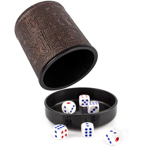 Dncvb Würfelbecher Set mit 6 Würfeln Kniffelbecher Leder mit Deckel, Knobelbecher mit Gravur 9 cm Leder Würfelbecher Klassischer Handgearbeiteter für Liars Farkle Yahtzee-Brettwürfelspiele Dncvb Würfelbecher Set mit 6 Würfeln Kniffelbecher Leder mit Deckel, Knobelbecher mit Gravur 9 cm Leder Würfelbecher Klassischer Handgearbeiteter für Liars Farkle Yahtzee-Brettwürfelspiele von Dncvb