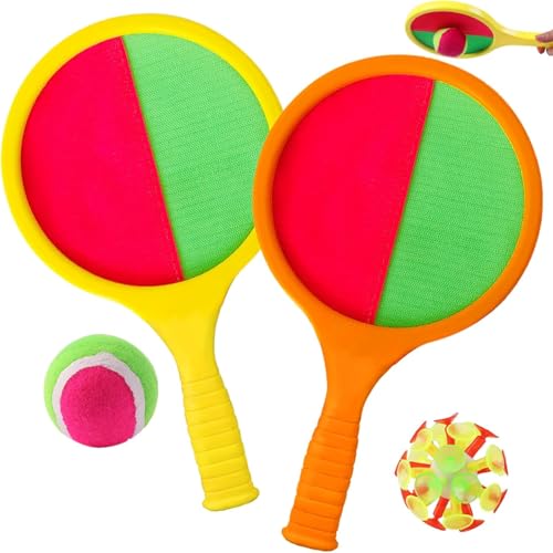 Klettball Ballfangspiel Dncvb Klettballspiel für Kinder Set, 2 Paddel und 2 Bälle Klettballspiel für Kinder, Klettball Strandspielzeug, Fangspiel Klettball für Party Garten Innen und Außen von Dncvb
