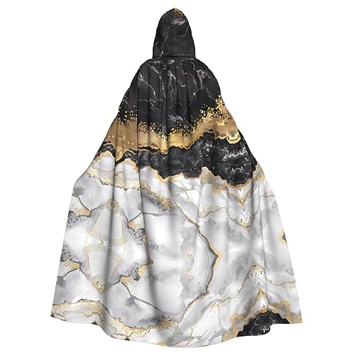 DngSer Schwarz Weiß Gold Folie Marmor Kapuzenumhang für Erwachsene - Ideal für Cosplay, Weihnachten, Bühnenkostüme, Maskerade, Halloween, Ostern Karneval von DngSer