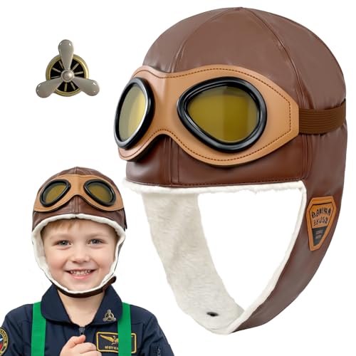 Fliegerkostüm, 3-teilig, 1920er-Jahre, Vintage-Pilotenhut mit Brille, Brosche für Halloween, Luftfahrt, Pilot, Themenparty, Karrieretag, Geburtstag, Cosplay, Kostüm, mehrfarbig von Dnicukii
