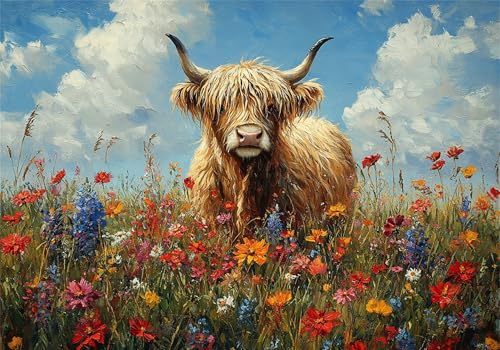 Blumen Puzzle 5000 Teile Erwachsene Klassische Puzzles Hochlandrinder Jigsaw Anspruchsvoll Impossible Pädagogisches Spielzeug Kinder Holzpuzzlem Puzzlespiel Geeignet für alle Altersgruppen P-215 von Dnnufagg