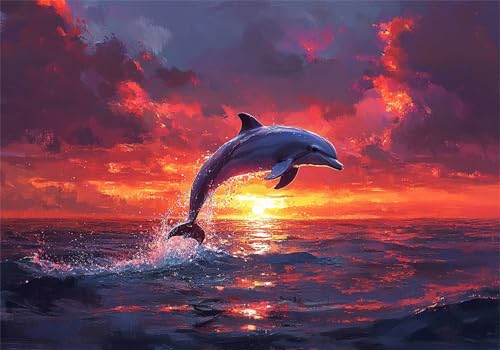 Delphin Puzzle 1500 Teile Erwachsene Klassische Puzzles Sonnenuntergang Jigsaw Anspruchsvoll Impossible Pädagogisches Spielzeug Kinder Holzpuzzlem Puzzlespiel Geeignet für alle Altersgruppen P-143 von Dnnufagg