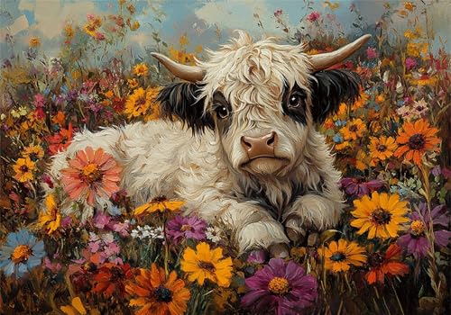 Hochlandrinder Puzzle 5000 Teile Erwachsene Klassische Puzzles Blumen Jigsaw Anspruchsvoll Impossible Pädagogisches Spielzeug Kinder Holzpuzzlem Puzzlespiel Geeignet für alle Altersgruppen P-708 von Dnnufagg