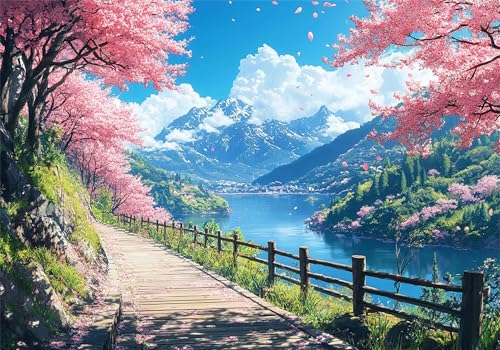 Kirschblüten Puzzle 3000 Teile Erwachsene Klassische Puzzles Berg Jigsaw Anspruchsvoll Impossible Schwer Pädagogisches Spielzeug Kinder Holzpuzzlem Puzzlespiel Geeignet für alle Altersgruppen P-528 von Dnnufagg