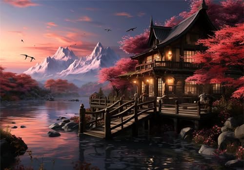 Kirschblüten Puzzle 5000 Teile Erwachsene Klassische Puzzles Dachboden Jigsaw Anspruchsvoll Impossible Pädagogisches Spielzeug Kinder Holzpuzzlem Puzzlespiel Geeignet für alle Altersgruppen P-341 von Dnnufagg