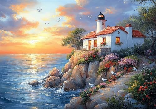 Landschaft Puzzle 500 Teile Erwachsene Klassische Puzzles Leuchtturm Jigsaw Anspruchsvoll Impossible Schwer Pädagogisches Spielzeug Kinder Holzpuzzlem Puzzlespiel Geeignet für alle Altersgruppen P-276 von Dnnufagg