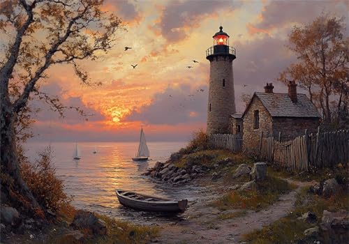 Leuchtturm Puzzle 300 Teile Erwachsene Klassische Puzzles Sonnenuntergang Jigsaw Anspruchsvoll Impossible Pädagogisches Spielzeug Kinder Holzpuzzlem Puzzlespiel Geeignet für alle Altersgruppen P-379 von Dnnufagg