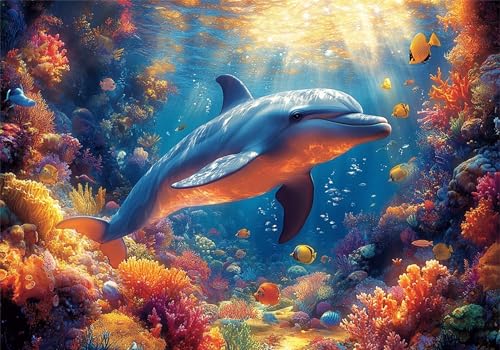 Puzzle 1000 Teile Erwachsene Delphin 75x50cm,1000pcs Klassische Puzzles Koralle Anspruchsvoll Jigsaw Spielzeug Puzzlespiel Impossible Holzpuzzle Geeignet für Kinder ab 14 Jahren Geschenk P-671 von Dnnufagg