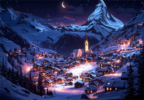 Puzzle 2000 Teile Erwachsene Schneeszene 100x70cm,2000pcs Klassische Puzzles Dorf Anspruchsvoll Jigsaw Spielzeug Puzzlespiel Impossible Holzpuzzle Geeignet für alle Altersgruppen Geschenk P-987 von Dnnufagg
