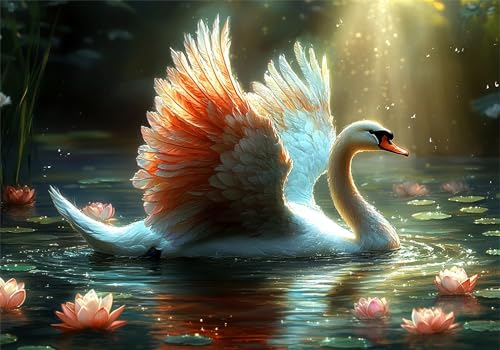 Puzzle 2000 Teile Erwachsene Schwan 100x70cm,2000pcs Klassische Puzzles Lotus Anspruchsvoll Jigsaw Spielzeug Puzzlespiel Lernspiel Impossible Holzpuzzle Geeignet für alle Altersgruppen Geschenk P-286 von Dnnufagg