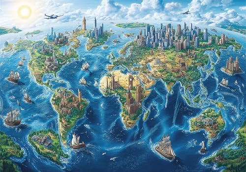 Puzzle 2000 Teile Erwachsene Weltkarte 100x70cm,2000pcs Klassische Puzzles Bild Anspruchsvoll Jigsaw Spielzeug Puzzlespiel Impossible Holzpuzzle Geeignet für Kinder ab 14 Jahren Geschenk P-487 von Dnnufagg