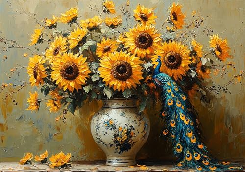 Puzzle 4000 Teile Erwachsene Sonnenblume 141x87cm,4000pcs Klassische Puzzles Pfau Anspruchsvoll Jigsaw Spielzeug Puzzlespiel Impossible Holzpuzzle Geeignet für alle Altersgruppen Geschenk P-125 von Dnnufagg
