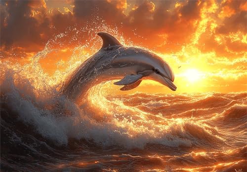 Sonnenuntergang Puzzle 5000 Teile Erwachsene Klassische Puzzles Delphin Jigsaw Anspruchsvoll Impossible Pädagogisches Spielzeug Kinder Holzpuzzlem Puzzlespiel Geeignet für alle Altersgruppen P-632 von Dnnufagg