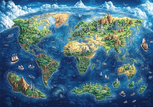 Weltkarte Puzzle 500 Teile Erwachsene Klassische Puzzles Blau Jigsaw Anspruchsvoll Impossible Schwer Pädagogisches Spielzeug Kinder Holzpuzzlem Groß Puzzlespiel Geeignet für alle Altersgruppen P-787 von Dnnufagg