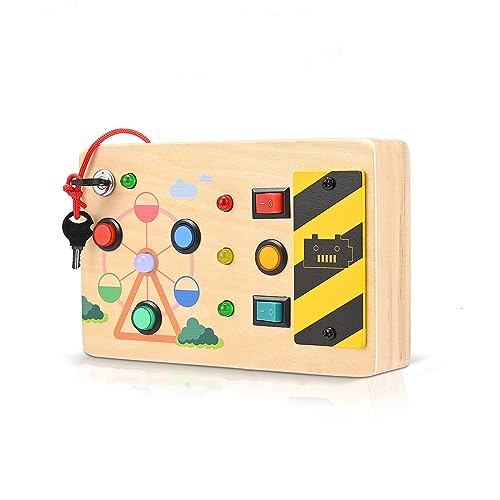 Do-Electr Montessori Busy Board, Lichtschalter Spielzeug - Motorikwand Sensory Activity Board aus Holz LED Ampel Reisespiel für Kinder 2 3 4 Jahre von Do-Electr