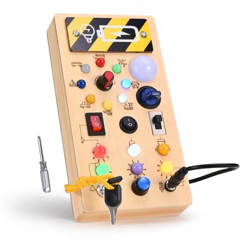 Do-Electr Montessori Busy Board - LED Lichtschalterspielzeug Activity Board Holzspielzeug mit 8 Schalter Sensorisches Lernspielzeug für Kleinkinder ab 2 3 4 Jahr von Do-Electr