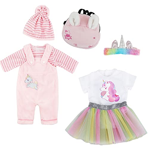 DoDuo Kleidung Bekleidung Outfits für Baby Puppen, Outfits mit Hut für Baby Doll für Puppen 35-43 cm (Farbiges Einhorn) von DoDuo
