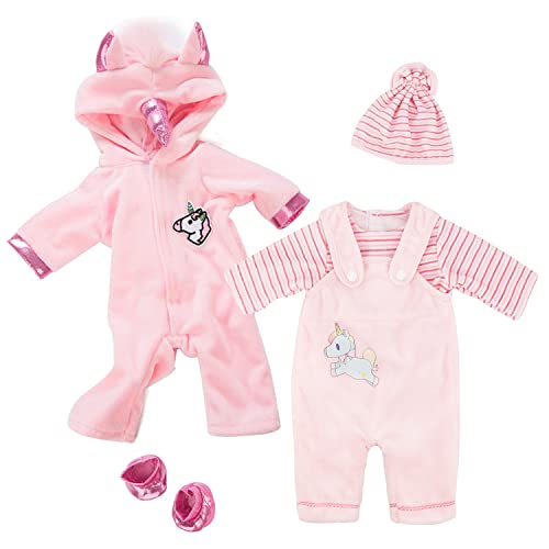 DoDuo Kleidung Bekleidung Outfits für Baby Puppen, Outfits mit Hut für Baby Doll für Puppen 35-43 cm (Rosa Einhorn) von DoDuo