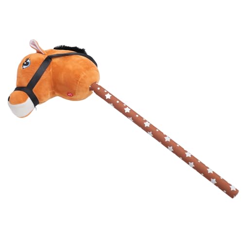 Doact Stick Horse Plüschtier, Knopfaugen Plüsch Stick Horse Interaktives Kurzhaar 70 cm Höhe für Heimspiel (Hellbraun mit schwarzem Haar) von Doact