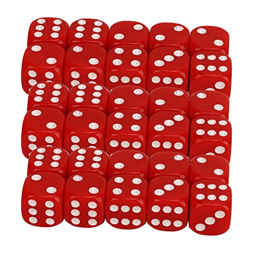 Würfel-Set, Würfel, Weiße Zahlen, Punkte, Kunststoff, 30 Stück, Runde Ecke, 6-seitig, für Brettspiele (Rot) von Doact