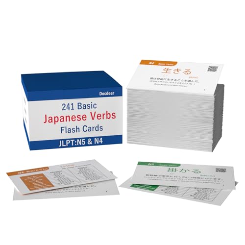 Docdeer: 241 japanische Verben Lernkarten (JLPT N5 & N4) mit 10 gängigen japanischen Zeitformen für Teenager und Erwachsene von Docdeer