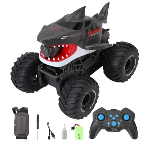 Dodoore Amphibisches RC Auto, Ferngesteuertes Hai-Spielzeug mit Wasserspray mit 10m Reichweite, Offroad-RC-Truck mit Gestenerkennung, Ferngesteuertes Auto für Land und Wasser (Grau 1 Batterie) von Dodoore