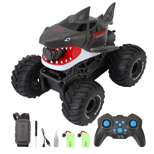 Dodoore Amphibisches RC Auto, Ferngesteuertes Hai-Spielzeug mit Wasserspray mit 10m Reichweite, Offroad-RC-Truck mit Gestenerkennung, Ferngesteuertes Auto für Land und Wasser (Graue 2 Batterien) von Dodoore
