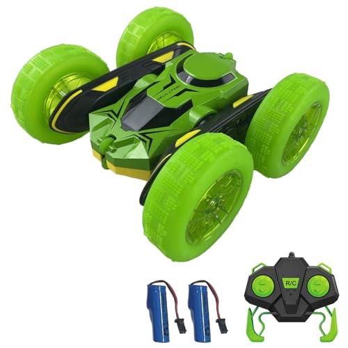 Dodoore Ferngesteuertes Auto für Kinder, 2,4 GHz 4WD elektrisches Stunt-Auto, beidseitig fahrendes, um 360 Grad drehbares Fahrzeugspielzeug mit LED-Leuchten von Dodoore