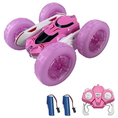 Dodoore Ferngesteuertes Auto für Kinder, 2,4 GHz 4WD elektrisches Stunt-Auto, beidseitig fahrendes, um 360 Grad drehbares Fahrzeugspielzeug mit LED-Leuchten von Dodoore