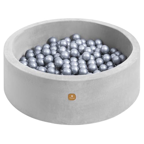 Dodozen Weiches Bällebad 90x30cm/150 Bälle für Babys und Kinder - Hochresilienter Schaum - Superweicher Samt - Abnehmbarer Bezug - Grau:Silber von Dodozen