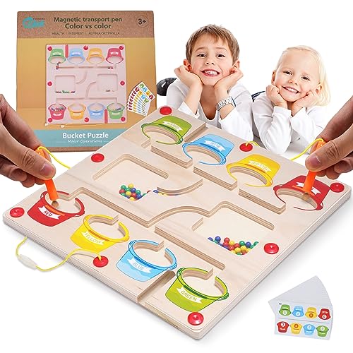 Magnetspiel Labyrinth Holzspielzeug, Baby Montessori Spielzeug Motorikspielzeug ab 2 3 4 5 Jahre, Kinderspielzeug Busy Board Lernen Sortierspiel, Magnete Kinder lernspiele Geschenk Mädchen Junge von DoeDoefong