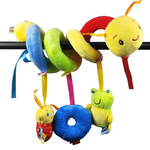 DoerSpace Kinderwagenspielzeug für Babys, Spiralrassel aus Plüsch zum Aufhängen mit Seil zum Festbinden, Sensorisches Babyspielzeug für die Wiege, Mobile Wiege, Kleinkinder mit Glöckchenmusik von DoerSpace