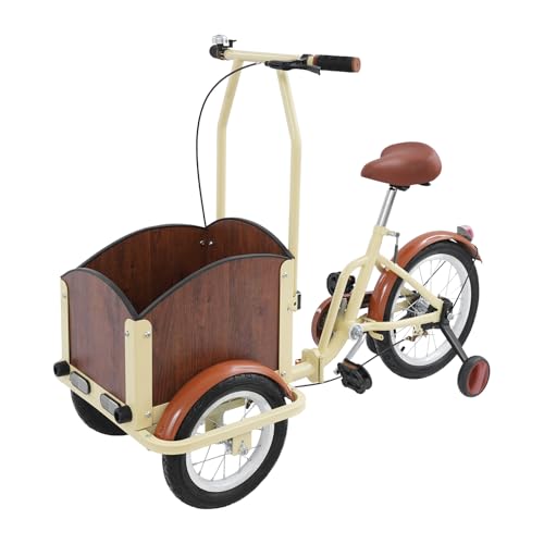 Faltbares Kinderfahrrad Dreirad ab 3 Kindergartendreirad mit Korb höhenverstellbarem Sitz und Lenker geeignet für Einkauf und Picknick maximale Tragkraft 80 kg (Beige + Braun) von Dofanqing