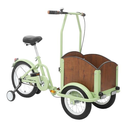 Faltbares Kinderfahrrad Dreirad ab 3 Kindergartendreirad mit Korb höhenverstellbarem Sitz und Lenker geeignet für Einkauf und Picknick maximale Tragkraft 80 kg (Grün + Braun) von Dofanqing