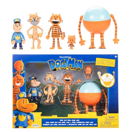 Dog Man Movie Actionfiguren-Multipack von Jakks Pacific, enthält 6 cm große, bewegliche Figuren – Offiziell lizenziert, enthält, Lil Petey, Petey, Opa und 80-HD! von Dog Man