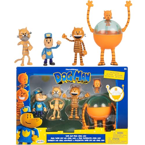 Dog Man Movie Actionfiguren-Multipack von Jakks Pacific, enthält 6 cm große, bewegliche Figuren – Offiziell lizenziert, enthält, Lil Petey, Petey, Opa und 80-HD! von Dog Man