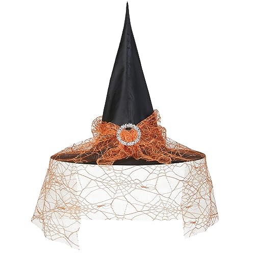 Doitory Halloween Hexenhut, Hexenhüte für Frauen Kostüm Zubehör, Halloween Party Erwachsene Cosplay Schleier Zauberer Hut, Orange/Abendrot im Zickzackmuster (Sunset Chevron), Einheitsgröße von Doitory