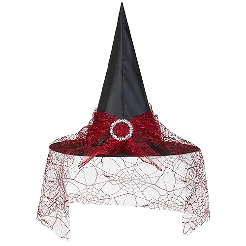 Doitory Halloween Hexenhut, Hexenhüte für Frauen Kostüm Zubehör, Halloween Party Erwachsene Cosplay Schleier Zauberer Hut, Rot/Ausflug, einfarbig (Getaway Solids), Einheitsgröße von Doitory
