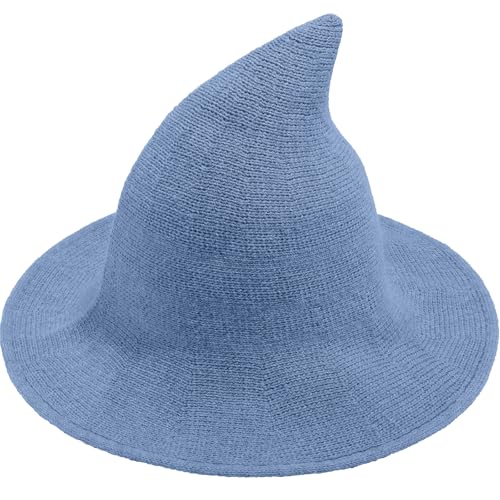 Doitory Halloween-Hexenhut für Damen, breite Krempe, faltbar, Halloween-Party, gestrickte Wollhüte für Cosplay, Hexenkostüm, Blau, Einheitsgröße Doitory Halloween-Hexenhut für Damen, breite Krempe, faltbar, Halloween-Party, gestrickte Wollhüte für Cosplay, Hexenkostüm, Blau, Einheitsgröße von Doitory