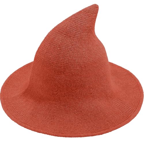 Doitory Halloween-Hexenhut für Damen, breite Krempe, faltbar, Halloween-Party, gestrickte Wollhüte für Cosplay, Hexenkostüm, Orange/Abendrot im Zickzackmuster (Sunset Chevron), Einheitsgröße von Doitory