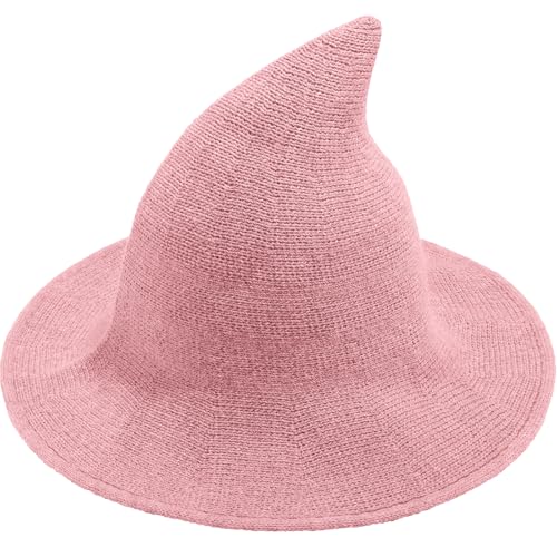 Doitory Halloween-Hexenhut für Damen, breite Krempe, faltbar, Halloween-Party, gestrickte Wollhüte für Cosplay, Hexenkostüm, Pink, Einheitsgröße Doitory Halloween-Hexenhut für Damen, breite Krempe, faltbar, Halloween-Party, gestrickte Wollhüte für Cosplay, Hexenkostüm, Pink, Einheitsgröße von Doitory