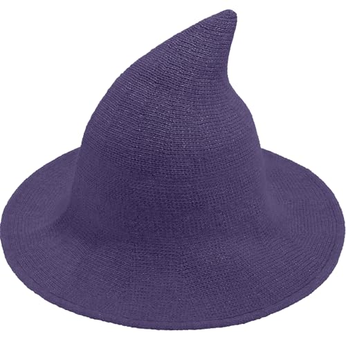 Doitory Halloween-Hexenhut für Damen, breite Krempe, faltbar, Halloween-Party, gestrickte Wollhüte für Cosplay, Hexenkostüm, Violett, Einheitsgröße Doitory Halloween-Hexenhut für Damen, breite Krempe, faltbar, Halloween-Party, gestrickte Wollhüte für Cosplay, Hexenkostüm, Violett, Einheitsgröße von Doitory