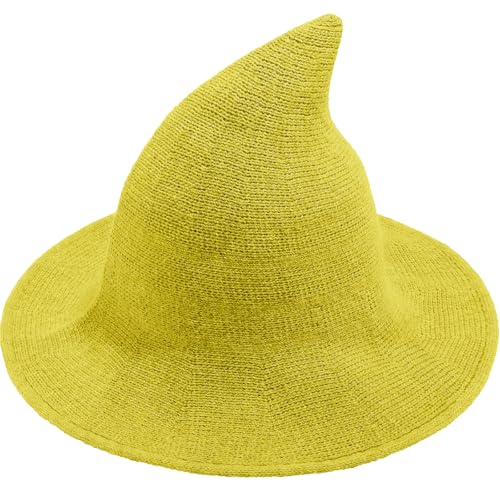 Doitory Halloween-Hexenhut für Damen, breite Krempe, faltbar, Halloween-Party, gestrickte Wollhüte für Cosplay, Hexenkostüm, gelb, Einheitsgröße Doitory Halloween-Hexenhut für Damen, breite Krempe, faltbar, Halloween-Party, gestrickte Wollhüte für Cosplay, Hexenkostüm, gelb, Einheitsgröße von Doitory