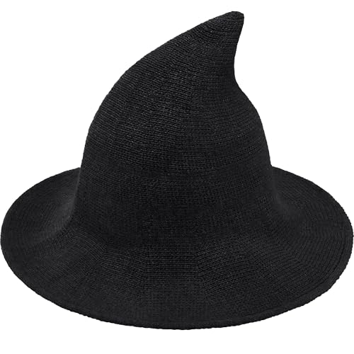Doitory Halloween-Hexenhut für Damen, breite Krempe, faltbar, Halloween-Party, gestrickte Wollhüte für Cosplay, Hexenkostüm-Zubehör Doitory Halloween-Hexenhut für Damen, breite Krempe, faltbar, Halloween-Party, gestrickte Wollhüte für Cosplay, Hexenkostüm-Zubehör von Doitory